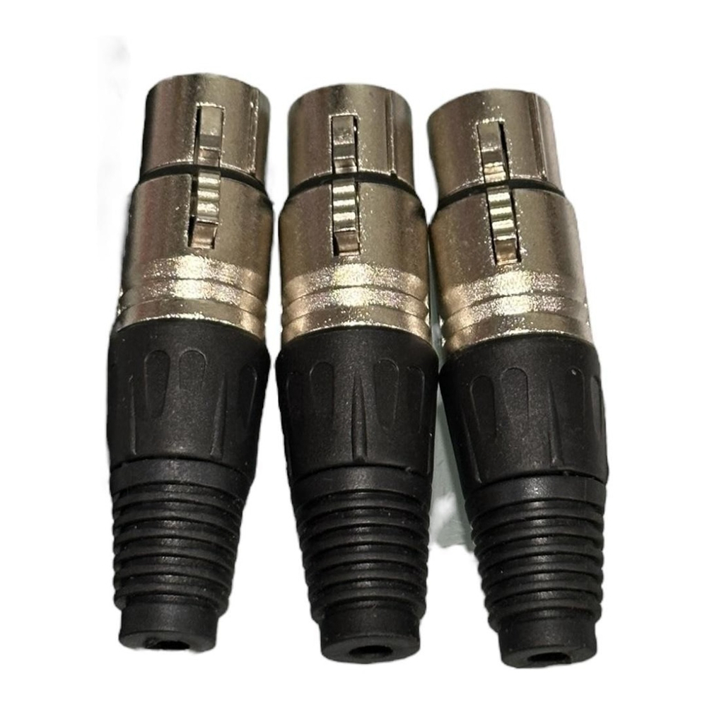 3 Pin XLR Female Microphone Audio Cable Connectors Lot Of 3 Black Silver